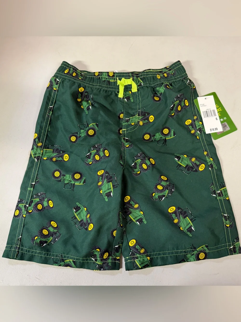 NWT John Deere green Tractor Print Kid's Swim Shorts boys size 6
